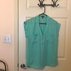 Zip Down Blouse - Light Teal - M